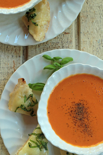 Cream of Tomato Soup with Cheese Tartines