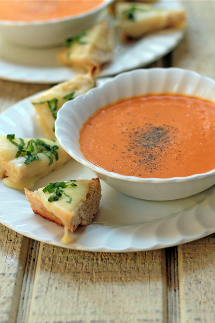 Cream of Tomato Soup with Cheese Tartines