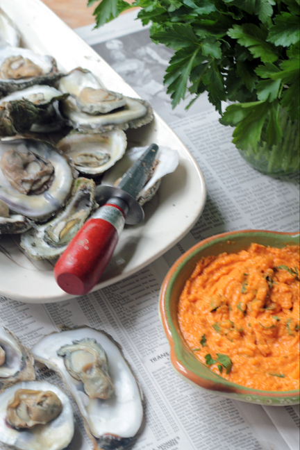 Steamed Oysters with Smokey Peach Sauce