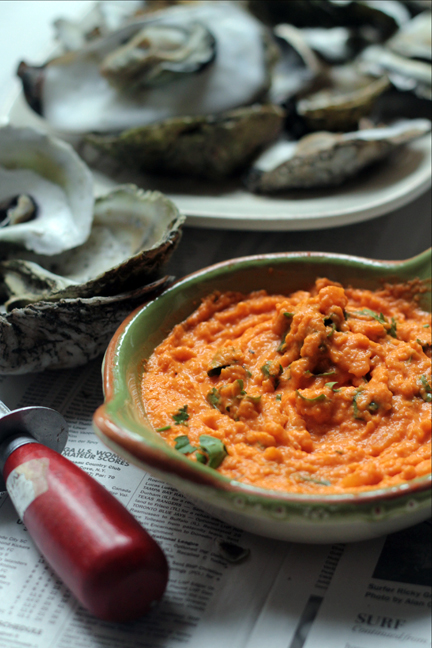 Steamed Oysters with Smokey Peach Sauce
