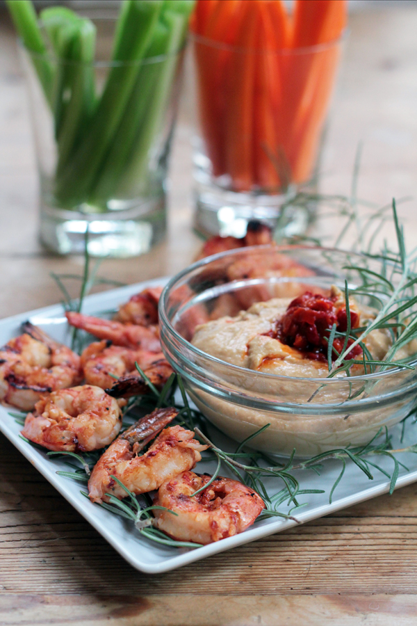 Grilled Barbecued Shrimp with Hummus